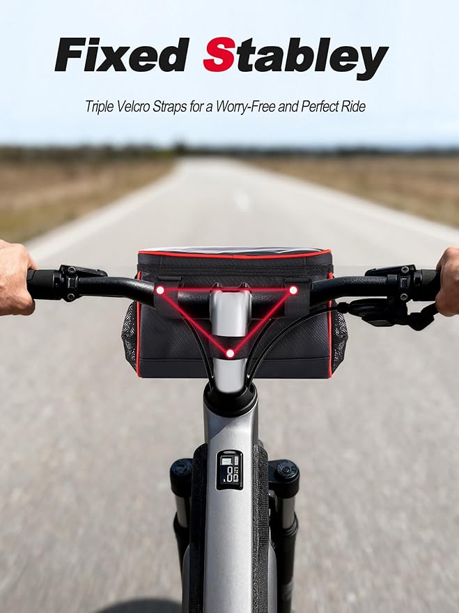Bike/Bicycle phone handlebar front frame bag,Secured Bike Front Basket with closure Touch Screen Phone Holder