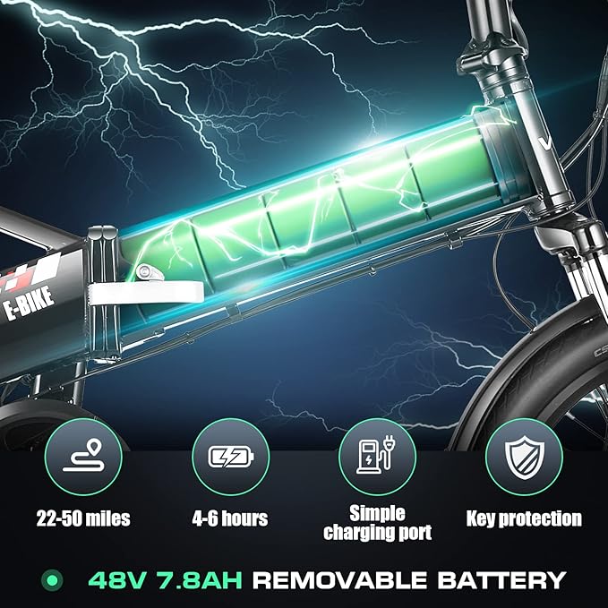 Vivi Folding Electric Bike for Adults, 20" x 2.4 Fat Tire Ebike, Peak 1000W Foldable Electric Bicycle, 22MPH Commuter E-Bike with 48V Removable Battery, 7 Speed, SGS Certified to UL2849