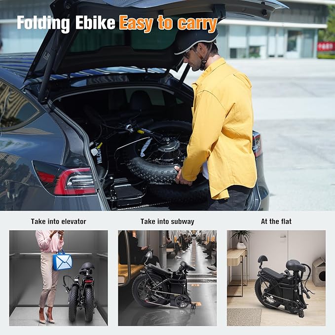 Wildeway Folding Electric Bike for Adults,2000W Dual Motor Ebike 20x4.0 Fat Tire All-Terrain 28MPH,48V 32Ah Removable Battery,7-Speed,Dual Hydraulic Disc Brake,City Commuting Delivery Bicycle
