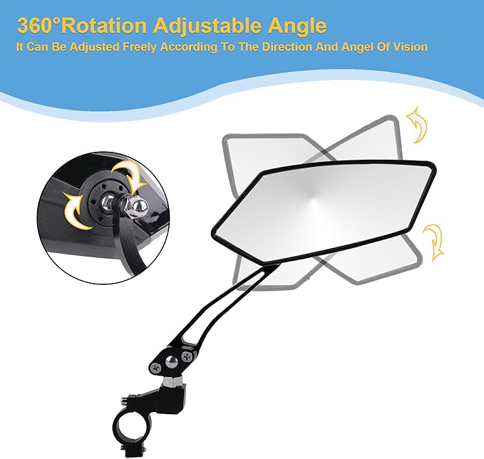 Bike Mirror Handlebar Mount – Adjustable Rear View Mirror for Mountain Bikes, E-Bikes, Scooters, Clear View, Easy Installation, Ideal for Adult Bikes, Fits 22 mm- 25 mm Handlebars Black A