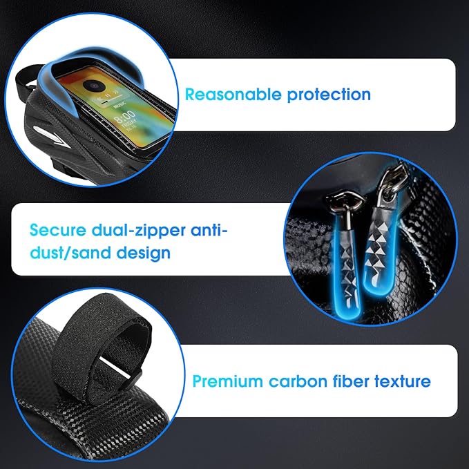 Hard Shell Frame Bag Compatible Fit for Ridstar Q20/Q20 Pro Lite EBike, Waterproof Phone Mount Pouch,Top Tube Storage Bag,Headphone Cable Hole