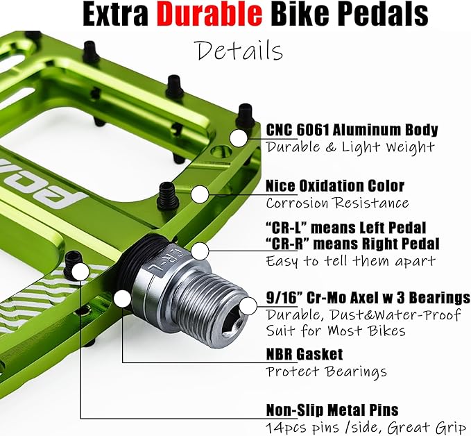 Bike Pedals 9/16" Lightweight Non-Slip Bicycle Platform Pedals - Fits Most Adult Bikes & Mountain Bikes &MTB, Road Bikes and Slip-Resistant Design
