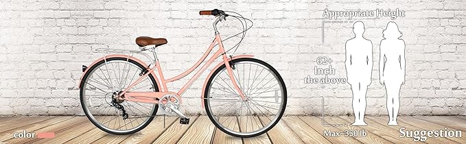 MICARGI 24/26 Inch Adult Cruiser Bicycle Hybrid Bike 1/7 Speeds Commuter Bike for Women, Men, Seniors,Step-Through or Step-Over Bike Steel Frame Multi Colors Style
