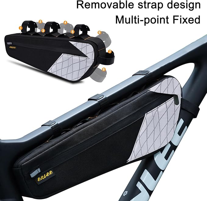 ENLEE Bicycle Frame Bag, 2.5L Large Mountain Bike Frame Bag, Waterproof & Shockproof Triangle Bike Bag Perfect Storage Phone/Tool For Road Gravel Bikes, Easy Installation With Straps, White
