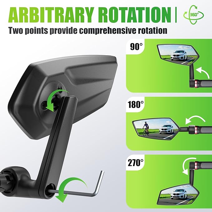 RBRL Bike Mirror 360° Adjustable, Wide Angle Rearview Mirror for Bicycle, E-Bike, MTB, Anti-shake Handlebar Bicycle Mirror, Lightweight & Universal Fit (left)