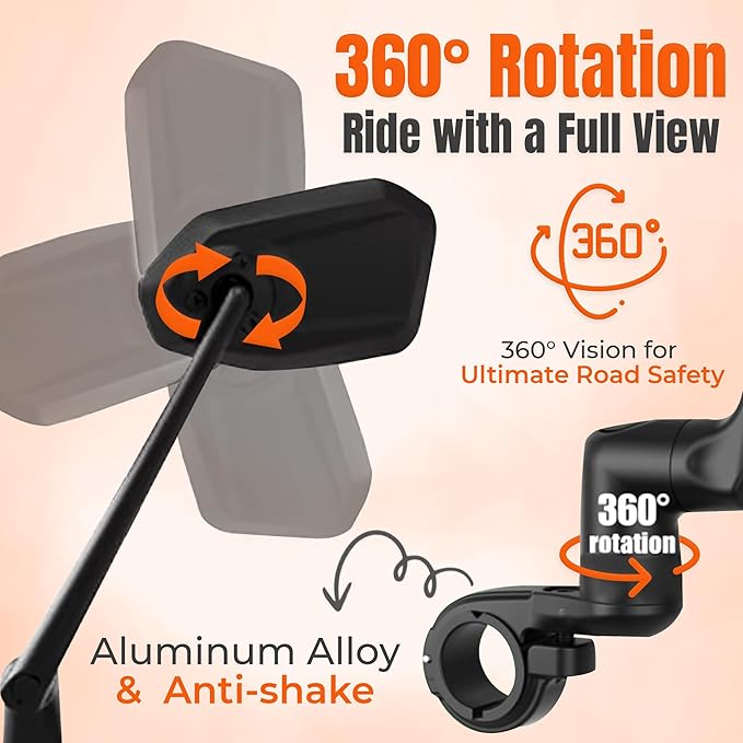 Xnito Handlebar Bike Mirror 1-Pcs, Large HD Field Of Vision, Aluminum Alloy Bike Mirror Handlebar Mount, Adjustable and Rotatable, Anti-shake Bicycle Rear View Mirror, Ebike accessories (Left)