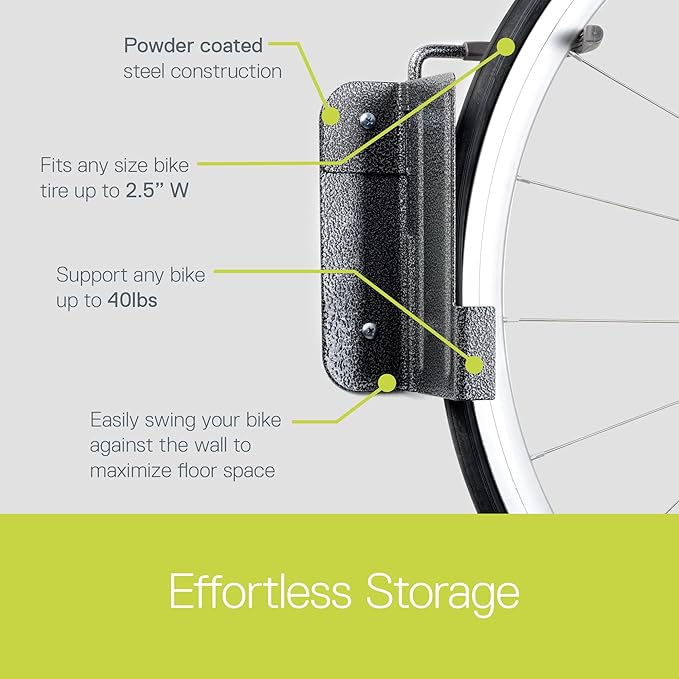 Swivel Bike Wall Mount by Delta Cycle - Garage Bike Rack Swings 90 Degrees For More Floor Space - Bike Wall Hanger With Rear Tire Tray - Vertical Bike Rack Holds Any Bike Up To 40 lbs