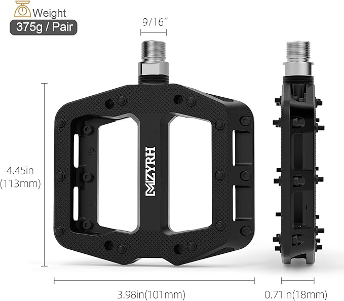 MZYRH Mountain Bike Pedals 9/16" 3 Sealed Bearings Lightweight Non-Slip Nylon Fiber Bicycle Platform Pedals for Road BMX MTB
