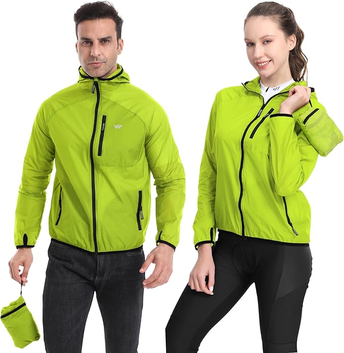 Wulibike Windbreaker Jacket Women Lightweight Rain Jacket Packable Reflective Hooded For Cycling,Hiking Outdoor Sports