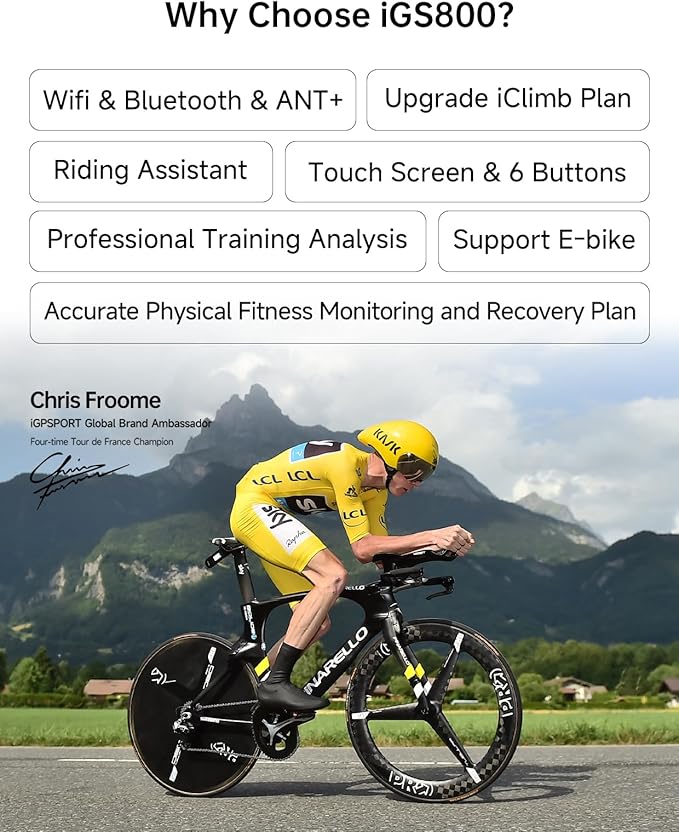 iGPSPORT iGS800 Bike Computer Touchscreen, 3.5'' Offline MAP Navigation WiFi Bluetooth ANT+ Smart GPS Cycling Computer 32GB IPX7 Waterproof
