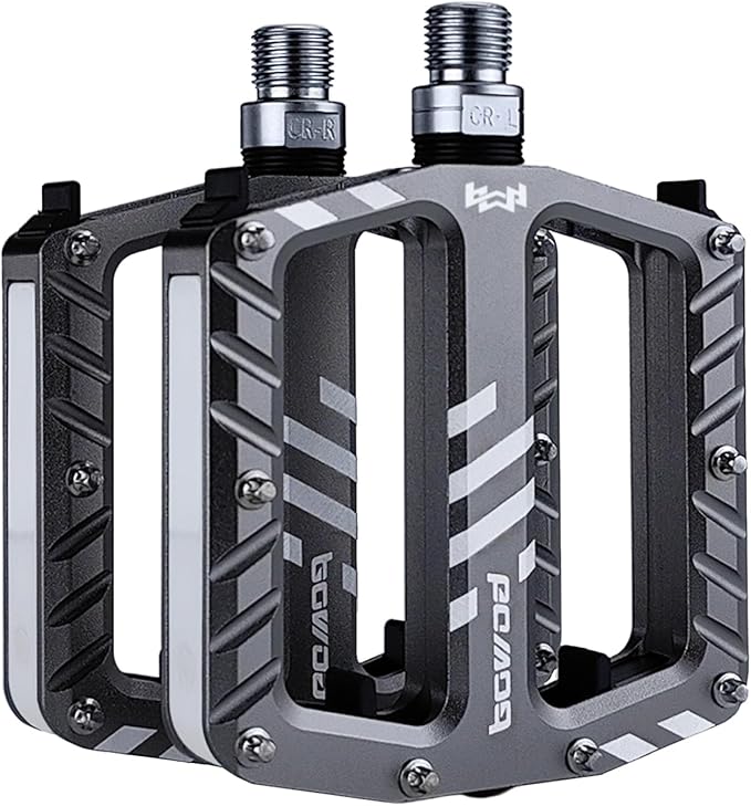 Bicycle Pedals with LED lights 5 Modes, Tap On-Off, USB Rechargeable, Waterproof, Flat CNC Aluminum Road Bike Pedals w 9/16" Cr-Mo Steel Axel w Pin, for Ebike, Commuter, Hybrid, City, Beach Bike
