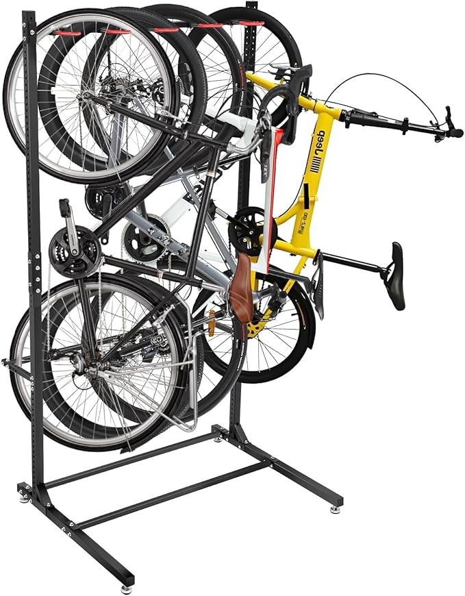 Freestanding Bike Rack Bicycle Storage Rack,Vertical Bike Stand Max 5 Bikes with Helmet Holders,Solid Steel Bike Racks for Home & Garage &Indoor & Bike Station-BlacK