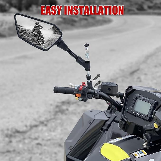 ATV Mirror, Multi-angle Side Rearview Mirrors for Bike Motorcycle ATV Scooter Cruiser with 8mm 10mm Bolt, 7/8" Handle Bar Mount Clamp Compatible with Suzuki Yamaha Honda Kawasaki Victory and More