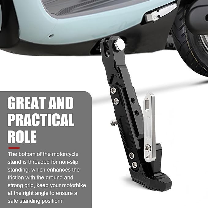 Motorcycle Kickstand, Height Adjustable Foot Side Support Parking Kickstand, Aluminum Alloy Tripod Holder Foot Side Support Stand Modified, Universal for Scooter Motorbike Motocross (Black)