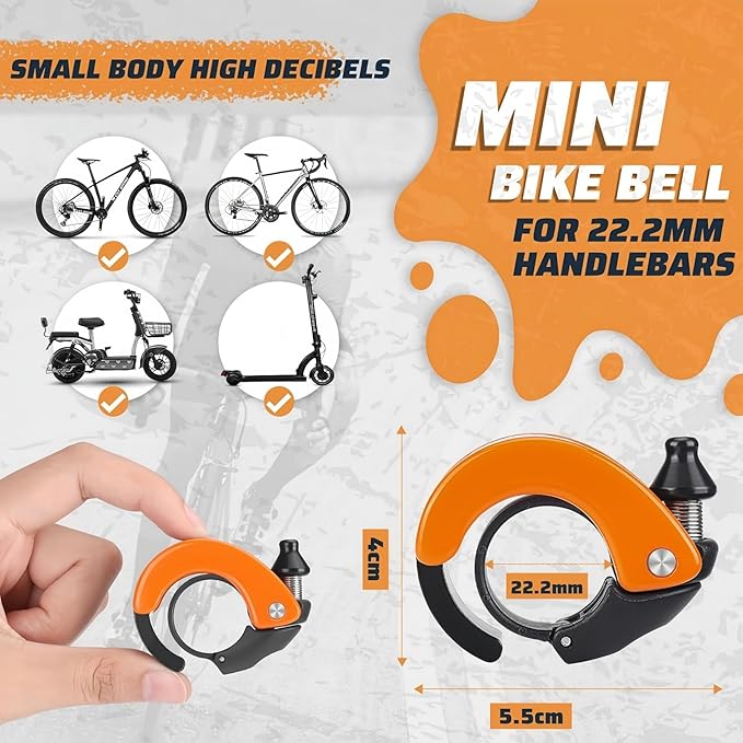 Ultra-Loud Hidden Bike Bell - Ideal for Adults & Kids | 100dB Clear Ring | Fits 22.2mm/0.78in Handlebars | Also for e-Scooters & Walkers ﻿