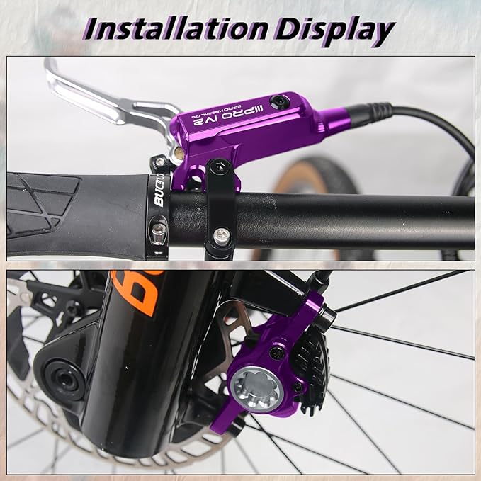 BUCKLOS IIIPRO IV2 MTB Hydraulic Disc Brake Set, 2 Piston Left Front 850mm Right Rear 1550mm Aluminum Alloy Levers Calipers for Mountain Bike/Ebike/Folding Bike/Fat Bike