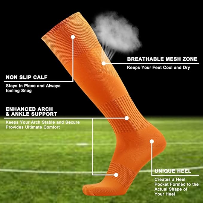 Three street Baseball Socks, Unisex Knee High Solid Sport Tube Compression Softball Football Soccer Team Socks 2-10 Pairs