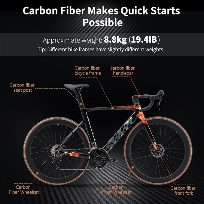 SAVADECK Carbon Fiber Road Bike, Hydraulic Oil Disc Bike with Carbon Fiber Frame and Wheelset, Lightweight Full Carbon Racing Bicycle with Shimano R7120 24S Shift Set for Adults