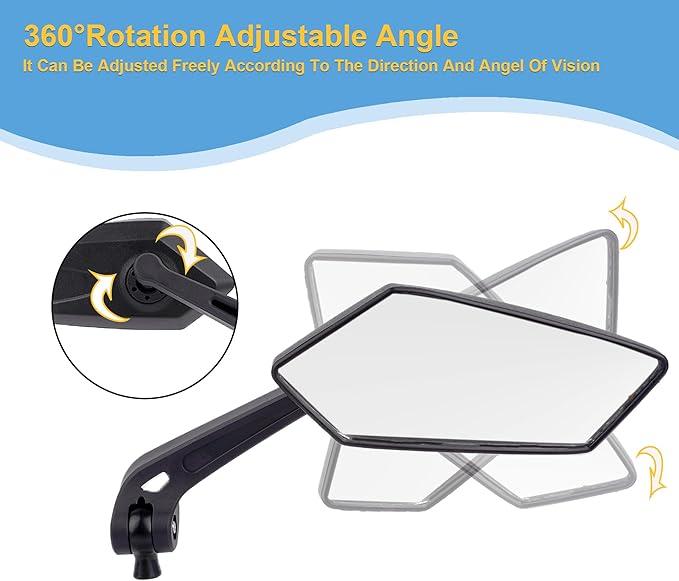 Bike Handlebar Mirror, Adjustable Rear View Bicycle Mirror for Adult Bikes, E-Bikes and Scooters, Clamp-On Mount, Clear Glass Lens, Easy Install Design