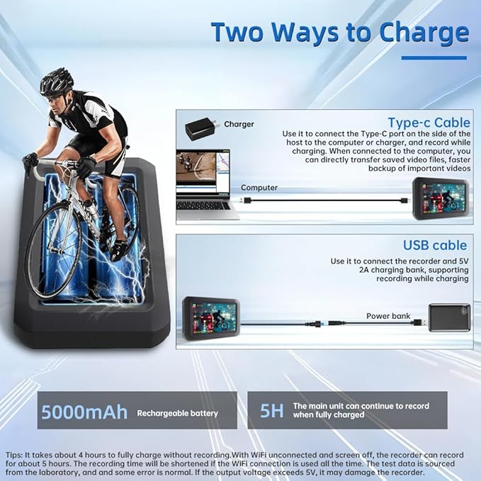 VSYSTO Bicycle Rear View Camera, WiFi GPS 4 Inch Screen HD 1080P Selfie and Rear Camera Dash Cam Handlebar Wired Controller Bike Mirror, Auto Power on/Off, Temperature and Calorie Display (F3)