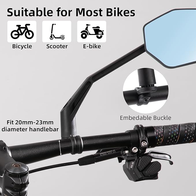 ROCKBROS Bike Mirror 360°Adjustable Bike Mirror for Handlebars HD Glass Lens Anti-glare Rotatable Bar End Rear View Mirror for Bike Ebike Motorcycle (Carbon Fiber - Right)