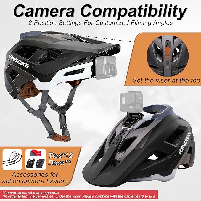 KINGBIKE NTA-8776 Mountain Bike Helmet Professional Ebike Helmets with 3-Level Adjustable Visor & Camera Mount E-MTB Helmet for Adults Men Women Youth E-Bike Safety Certified