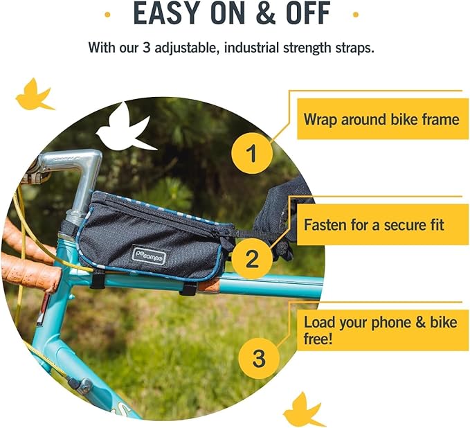 Po Campo Bike Phone Bag – Tussey Phone Holder for Bicycles – Top Tube Bag for Cycling - Waterproof Fabric Colorful Bike Pouch Storage for Women and Men (Waves)