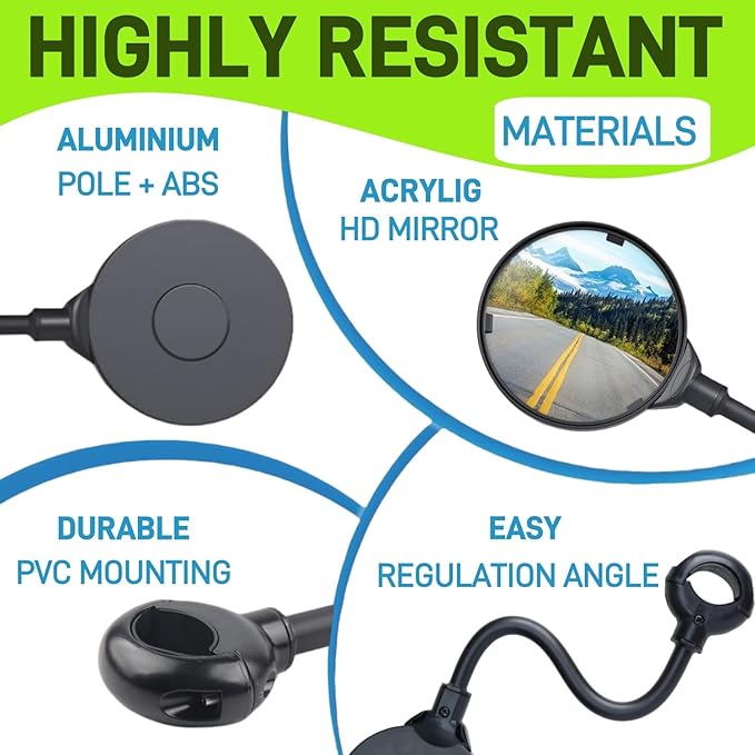 Bike Mirror,2 Pack Bike Mirror Handlebar Mount,Adjustable Rotatable Bicycle Rear View Mirror,Wide Angle Acrylic Convex Safety Mirror for Mountain Road Bike