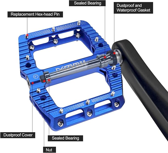 MZYRH Road/Mountain Bike Pedals MTB Pedals Bicycle Flat Pedals 3 Bearings 9/16” Aluminum Alloy Bicycle Platform Pedals for BMX MTB