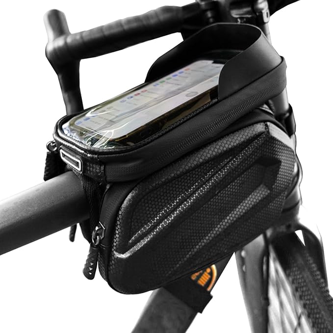 Bike Frame Bag - 2.73L Detachable Touchscreen Pouch w/EVA Hardcase & 360° Swivel, Waterproof Top Tube Bike Bag/Handlebar Mount for iPhone/Samsung up to 7" - MTB/Road/Ebike Accessories