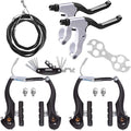 Complete Bike Brakes Set, Universal Bike Front and Rear MTB Brake, Inner and Outer Callipers Cables Lever Kit with Multi-Tool Wrenches Black White