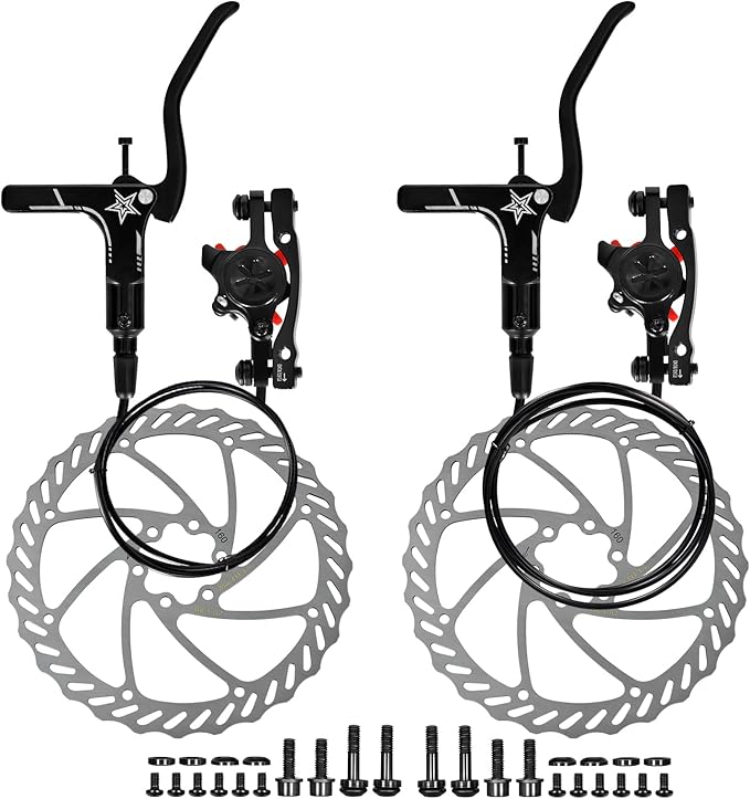 Hydraulic Brakes, MT200 Hydraulic Brakes for Ebike, 160mm/6.3-in Discs Bike Parts Dual-Piston Hydraulic Disc Brake Kit Aluminum Alloy Parts with Tools, Folding Bike/Ebike/Scooter/Fat Bike