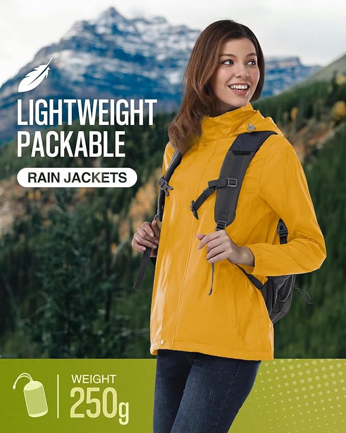 33,000ft Women's Rain Jacket Waterproof Lightweight Packable Raincoat with Hood for Golf Hiking Travel Windbreaker