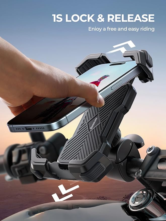 Motorcycle Phone Mount Holder, [Ultra-Stable][7 inch Phone Friendly] Bike Holder Handlebar Cell Clamp Harley Accessories for iPhone 16 15 14, 4-7" Smartphones