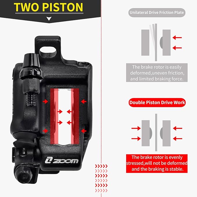 Zoom HB-100 Hydraulic Disc Brake Calipers, 2PCS Front/Rear Black, Line Pull Oil Brake Disc Brake Set for MTB, Mountain Bike and Electric Bike