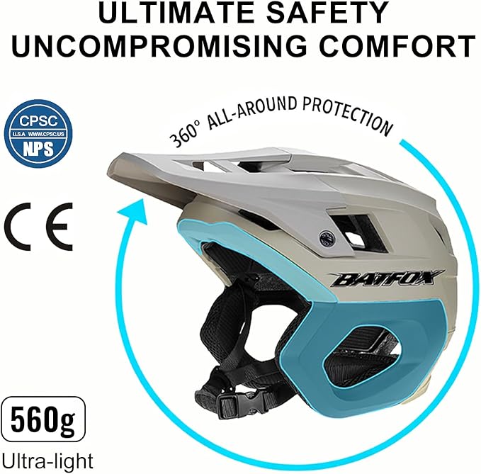 BATFOX Mountain Bike Helmet for Men Women Adults MTB Cycling Bicycle Helmet for Adjustable and with Visor