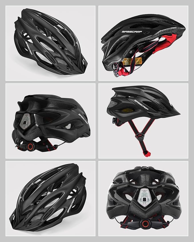 Basecamp Bike Helmet for Women Men with LED Safety Light Removable Sun Visor Lightweight Bicycle Helmet Adjustable Breathable Mountain & Road Cycling Helmets for Adult