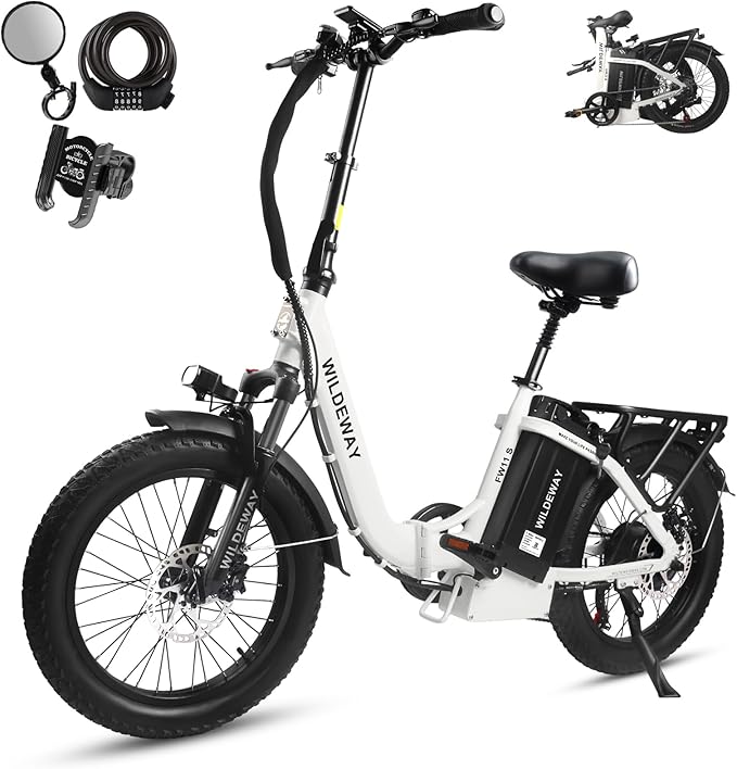 Wildeway Folding Electric Bike for Adults with 750W Motor 32Ah Battery Long Range FW11 Ebike 20 * 3.0 Fat Tire Foldable Adults Electric Bicycle for Men Women City Commuter Delivery 2 Seat