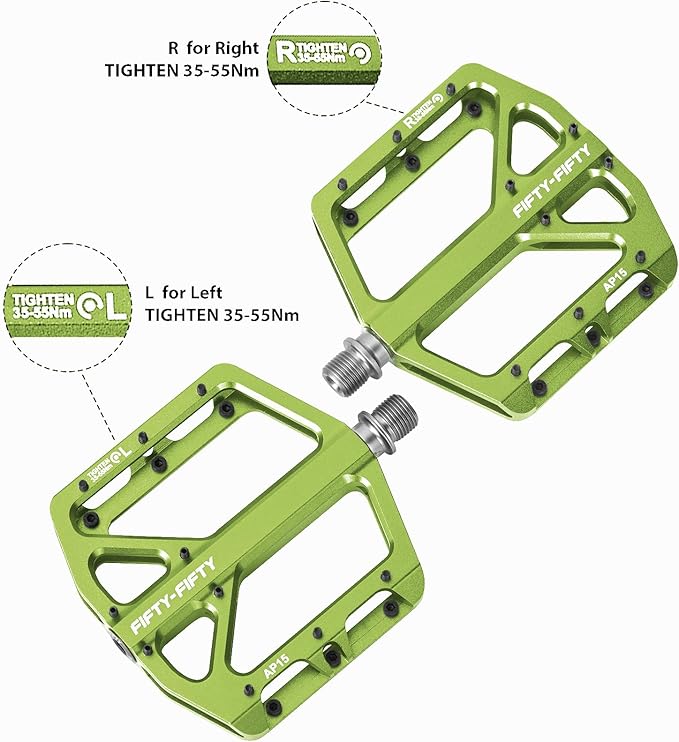 FIFTY-FIFTY Mountain Bike Pedals, Non-Slip and Aluminum Alloy Bicycle Flat Pedals, 9/16" Sealed Bearing, Lightweight and Wide Platform for All Mountain, Enduro, Downhill, E-Bike, MTB