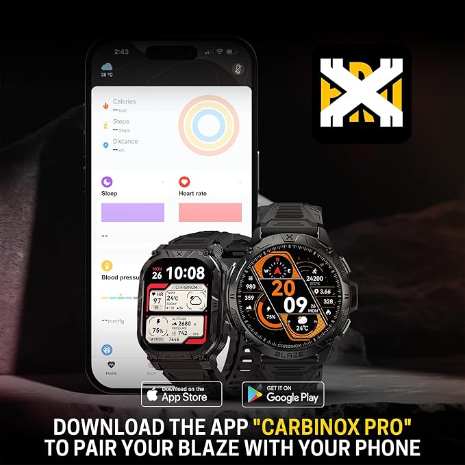 CARBINOX Blaze Smart Watch with GPS (Sport Mode), Fitness Tracker Waterproof IP69K, Compatible with Android and iOS, 170+ Sports Modes, Make/Receive Calls (Square Ultimate Pack)
