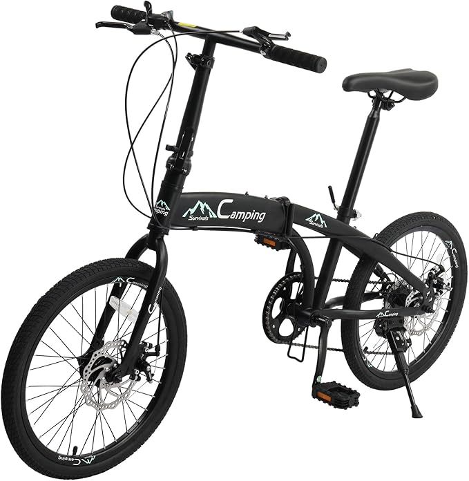 Ktaxon 20 in Folding Bike Adult Bike, 7-Speed Folding Bicycle with 100% Assembled, Double Shock Effect, Powerful Mechanical Dual Disc Brakes and Adjustable Design (Black & Green)