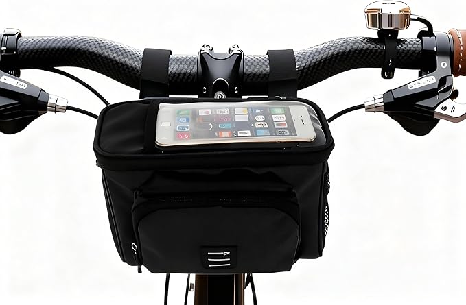 Bike Handlebar Insulated Bag: Bicycle Front Phone Bag Cooler Storage Pouch with Touch Screen and Shoulder Strap - Suitable for Outdoor Hiking Travel