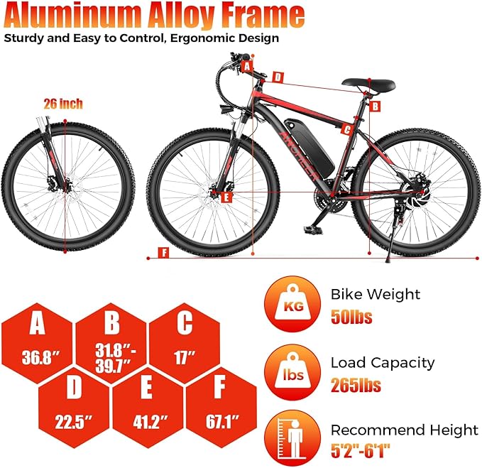 ANCHEER Electric Bike for Adults, [Peak 750W Motor] Electric Mountain Bike, 26" Sunshine Ebike, 55 Miles 20-22MPH Electric Bicycle with 48V/374Wh Battery, 7/21Speed, UL2849 Compliant