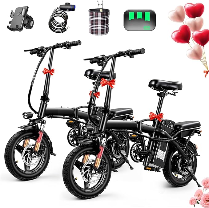Electric Bike for Adults & Teens, Commuter City Folding Electric Bicycle, 560W Motor and 48V Battery, 24MPH 3 Level Pedals Assist, Dual Disc Brakes,14" Compact Foldable Ebike (2 Count)