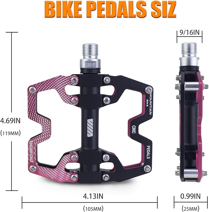 Bike Pedals 9/16" Lightweight Non-Slip Bicycle Platform Pedals - Fits Most Adult Bikes & Mountain Bikes &MTB, Road Bikes and Slip-Resistant Design