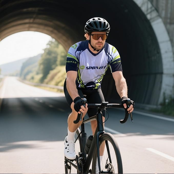 sponeed Men's Cycling Jerseys Tops Biking Shirts Short Sleeve Bike Clothing Full Zipper Bicycle Jacket with Pockets