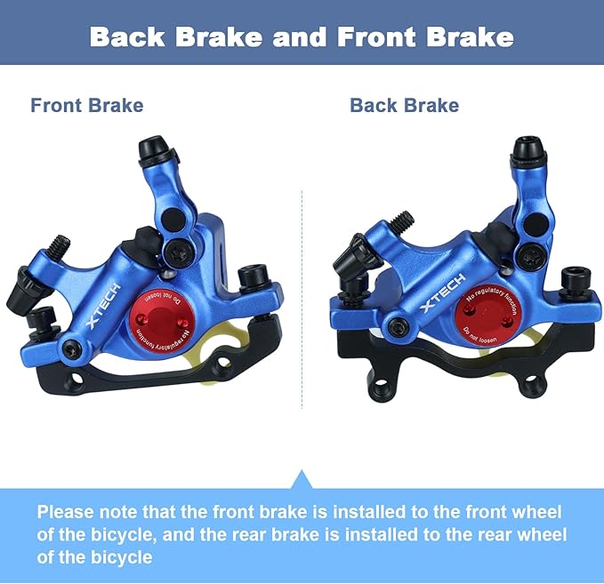 HB-100 Line Pulling Hydraulic Disc Brake Calipers，Mechanical Disc Brakes for MTB, Mountain Bike, E-bike and Electric Bike 2PCS Front/Rear Black/Red/Gold (Blue)