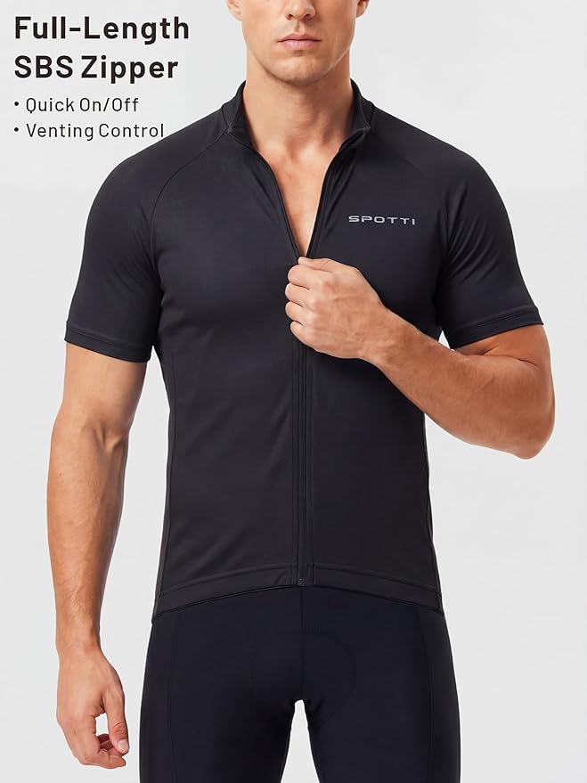 Spotti Men's Cycling Bike Jersey Short Sleeve with 3 Rear Pockets- Moisture Wicking, Breathable, Quick Dry Biking Shirt