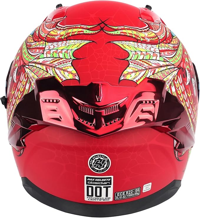 HAX Obsidian Pro Full Face Dual Visor Adult Motorcycle Helmet for Motorbike Street Bike with Pinlock Ready DOT Approved Slyer Red XXL