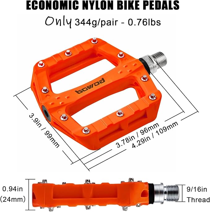 Flat MTB Bicycle Pedals Mountain Bike Colored Pedals, Glass-Fiber Nylon Composite Platform Pedal w 9/16" Sealed Cr-Mo Spindle, BMX Gravel Road Bike Pedals Clipless for Adult Women Youth Bikes